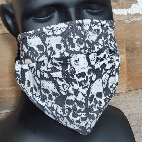 Pile of White Skulls on Black - Cloth Face Mask with Filters - Picture 1 of 8